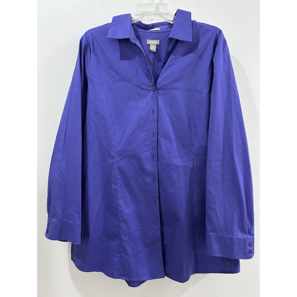 Chicos Size 3 Womens XL Purple No Iron Top Hidden Buttons Collared Long Sleeve